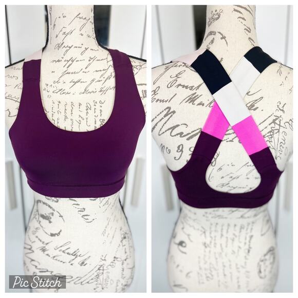 Lululemon All Sport Bra Plum/Pow Stripe Raspberry Glo Light - Picture 5 of 10